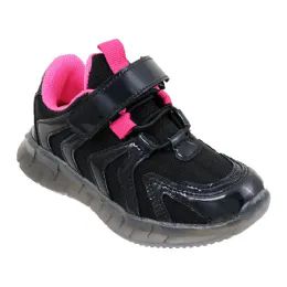 12 Wholesale Girl's Sneakers Black And Fuchsia