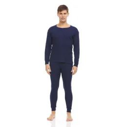 Yacht & Smith Mens Cotton Heavy Weight Waffle Texture Thermal Underwear Set Navy Size L