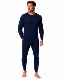 Yacht & Smith Mens Cotton Heavy Weight Waffle Texture Thermal Underwear Set Navy Size xl
