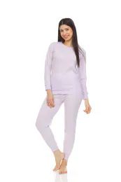 48 Bulk Yacht & Smith Womens Cotton Thermal Underwear Set Purple Size S