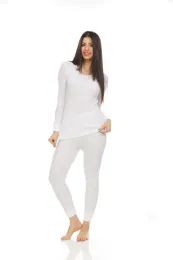 96 Bulk Yacht & Smith Womens Cotton Thermal Underwear Set White Size M