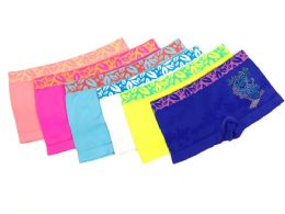 48 Wholesale Girl's Seamless Boxers With Rhinestones Size L