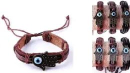 96 Wholesale Evil Eye Hand Faux Leather Bracelet