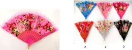 48 Bulk Colorful Hand Fan With Flower