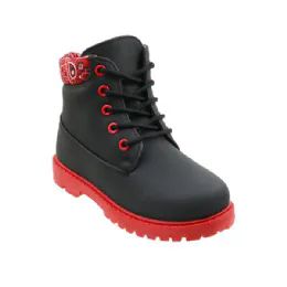 9 Units of Unisex Toddler Work Boots Black Bandana - Boys Shoes