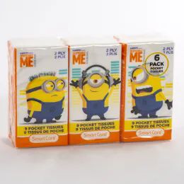 24 Bulk Pocket Tissue 6pk Minions 2 Ply White