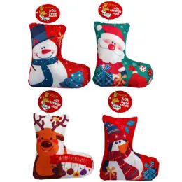 48 Wholesale Dog Toy Christmas Canvas Stocking Snowman/penguin/reindeer/santa 4 Asst #p32157