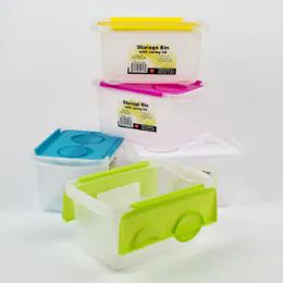 48 Wholesale Storage Container W/lid Plastic 5 Asst Colors 9.9 X 6.3 X 5.1 Counter Display #91694
