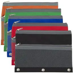 100 Wholesale 3 Ring Binder Pencil Case With Mesh Pocket - 5 Colors