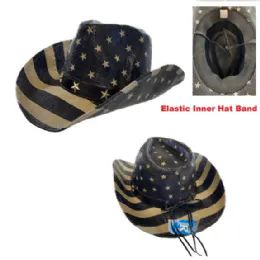 24 Bulk Black/gray Flag Cowboy Hat [stars And Stripes] Hatband W/ Stars