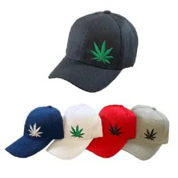 48 Wholesale Marijuana Ball Cap [embroidered Leaf In Corner]