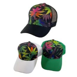 48 Wholesale Summer Mesh Ball Cap/colorful Marijuana