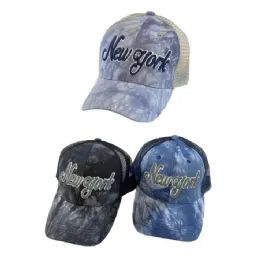 48 Pieces Summer Mesh Ball Cap/tiE-Dye Script New York - Hats With Sayings