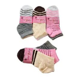 60 Units of 3pr Ladies/teen Anklets 9-11 [wide & Thin Stripes] - Girls Ankle Sock