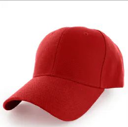 48 Wholesale Hats - Base Caps Plain - Red