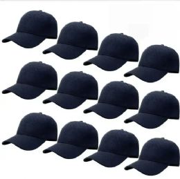 48 Wholesale Hats - Base Caps Plain - Navy
