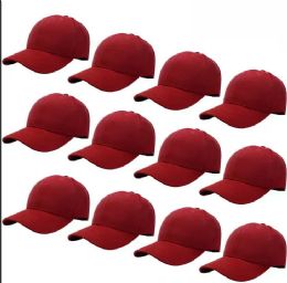 48 Wholesale Hats - Base Caps Plain - Burgandy