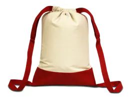 24 Bulk 11 Ounce Cotton Canvas Drawstring Backpack In Red