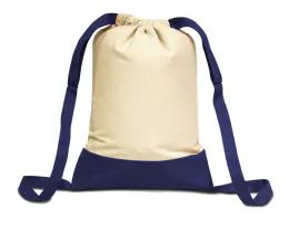 24 Bulk 11 Ounce Cotton Canvas Drawstring Backpack In Navy