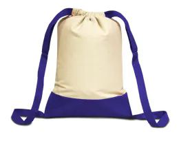 24 Bulk 11 Ounce Cotton Canvas Drawstring Backpack In Royal
