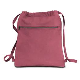 24 Pieces Premium 12 Ounce Pigment Dyed Cotton Canvas Drawstring Bag In Crimson - Backpacks 15" or Less