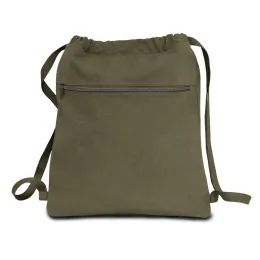 24 Pieces Premium 12 Ounce Pigment Dyed Cotton Canvas Drawstring Bag In Khaki Green - Backpacks 15" or Less