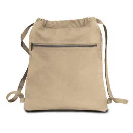 24 Pieces Premium 12 Ounce Pigment Dyed Cotton Canvas Drawstring Bag In Khaki - Backpacks 15" or Less