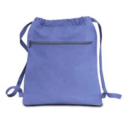 24 Pieces Premium 12 Ounce Pigment Dyed Cotton Canvas Drawstring Bag In Periwinkle - Backpacks 15" or Less