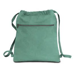 24 Bulk Premium 12 Ounce Pigment Dyed Cotton Canvas Drawstring Bag In Seafoam Green