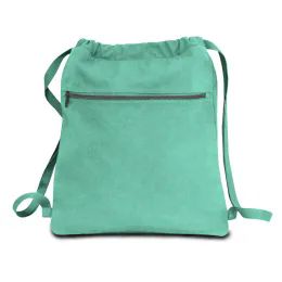 24 Bulk Premium 12 Ounce Pigment Dyed Cotton Canvas Drawstring Bag In Seaglass Green