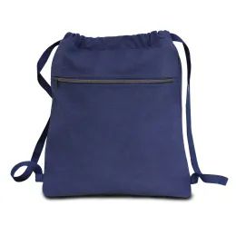 24 Pieces Premium 12 Ounce Pigment Dyed Cotton Canvas Drawstring Bag In Washed Navy - Backpacks 15" or Less