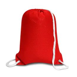 48 Wholesale Jersey Mesh Drawstring Backpack In Red