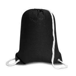 48 Wholesale Jersey Mesh Drawstring Backpack In Black