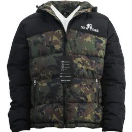 12 Wholesale Two Color Men's Puffer Jackets Camo Print Size Assorted Color Green Camo
