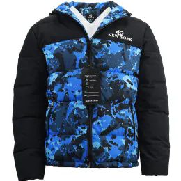 12 Wholesale Two Color Men's Puffer Jackets Camo Print Size Assorted Color Blue Camo