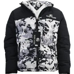 12 Wholesale Two Color Men's Puffer Jackets Camo Print Size Assorted Color White Camo