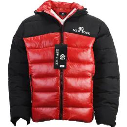 12 Wholesale Two Color Men's Puffer Jackets Size Assorted Color Red