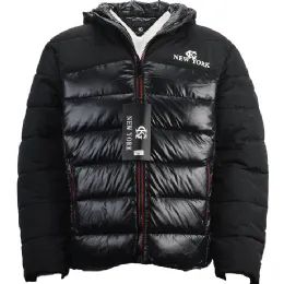 12 Pieces Two Color Men's Puffer Jackets Size Assorted Color Black - Mens Jackets