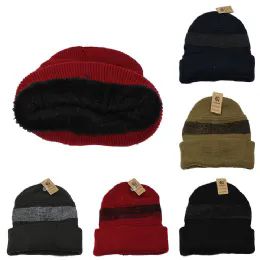 24 of Men's Winter Hat With Fleece Linning Inside Mix Colors