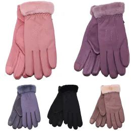 36 Pieces Suede Fashion Gloves Style Fur Linning Mix Colors - Winter Gloves
