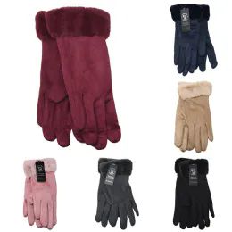 36 Bulk Suede Fashion Gloves Style Fur Linning Mix Colors
