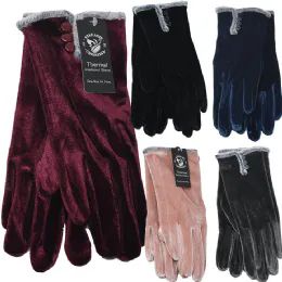 36 Bulk Velour Fashion Gloves Style Mix Colors