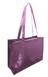 60 Bulk Heavyweight 90 Gram Polypropylene Tote Bag With Metallic Coating In Pink