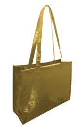 60 Bulk Heavyweight 90 Gram Polypropylene Tote Bag With Metallic Coating In Gold