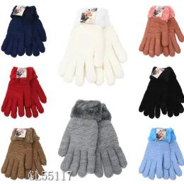 36 Pieces Fur Linning Gloves Style Mix Colors - Winter Gloves