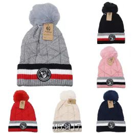 24 Wholesale One Pom Beanie Chenille Fur Lining