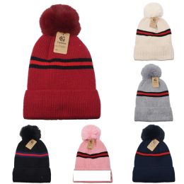 24 Wholesale One Pom Beanie Chenille Fur Lining