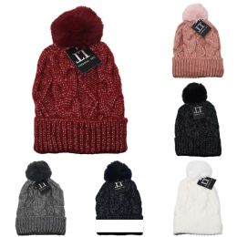 24 Pieces One Pom Beanie Gold Line Fur Lining - Winter Hats