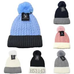 24 Pieces One Pom Beanie Two Tone Fur Lining - Winter Hats