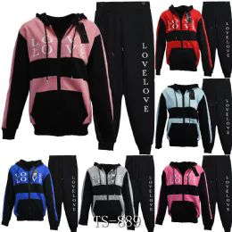 12 Sets Love Print Pullover Jogger Set Fleece Lining Size S/ M - Womens Active Wear